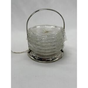 Leonard Silver Plate Crystal Coaster Set with Holder Vintage Sheffield England